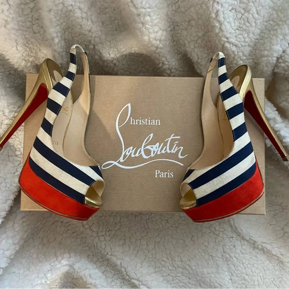 Christian Louboutin Lady Peep Sling Heels 36/5.5 - Picture 1 of 13